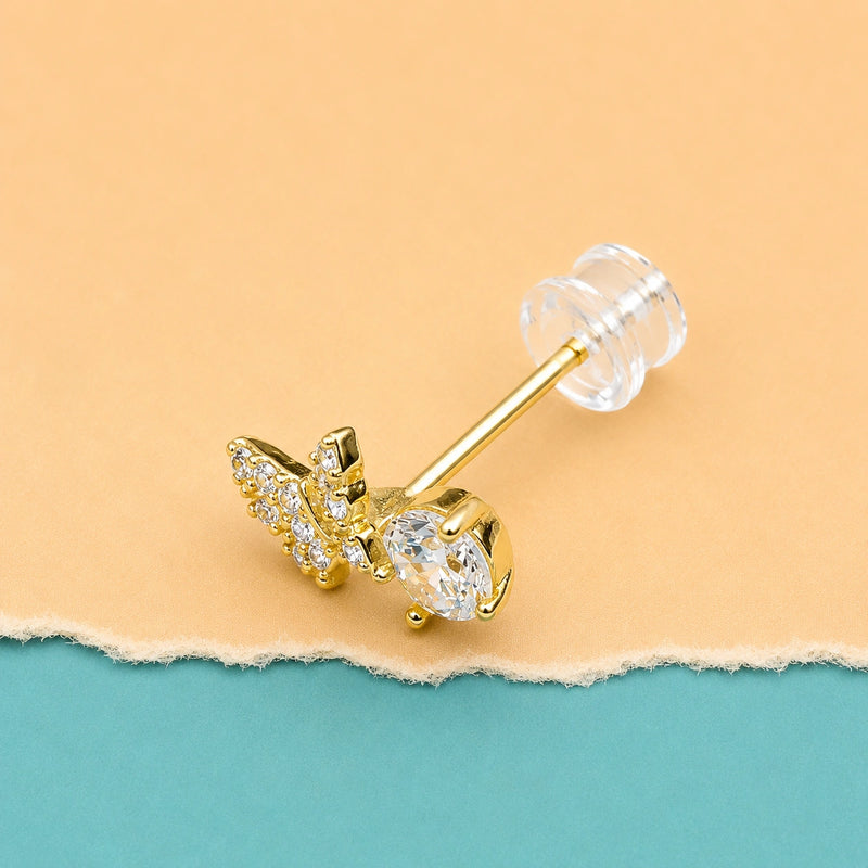 Golden Flutter Solitaire Stud Earrings