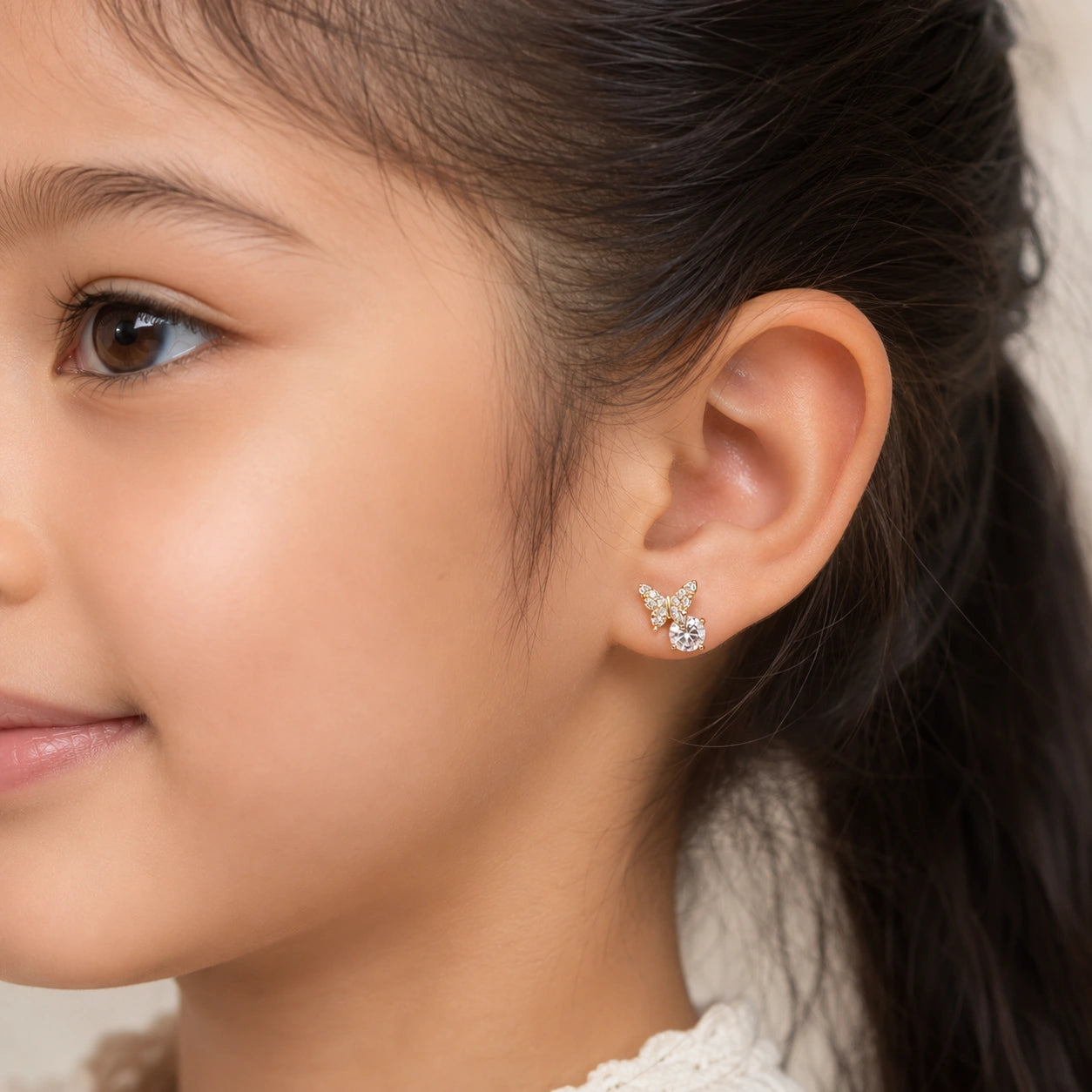Golden Flutter Solitaire Stud Earrings