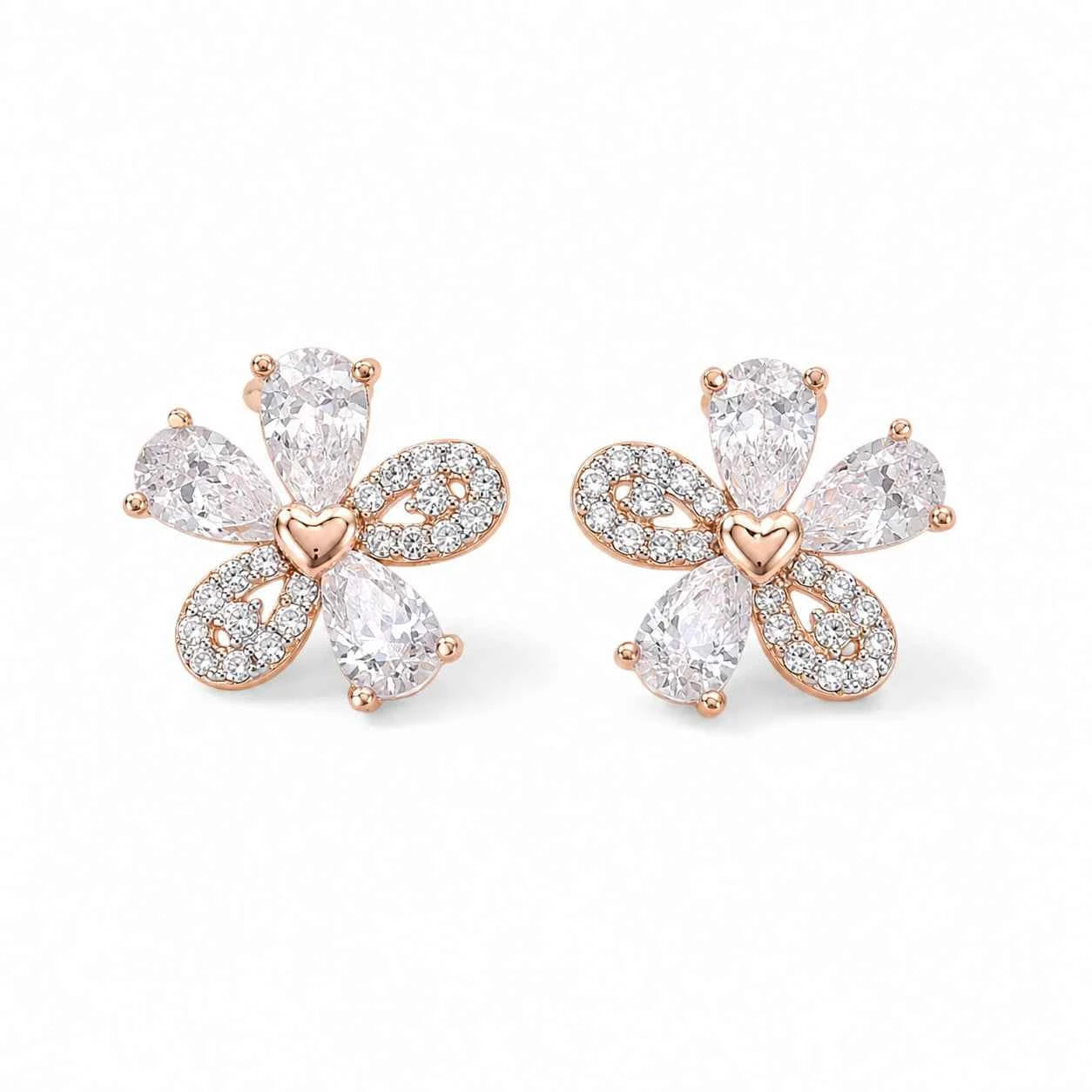 Golden Heart Bloom Stud Earrings