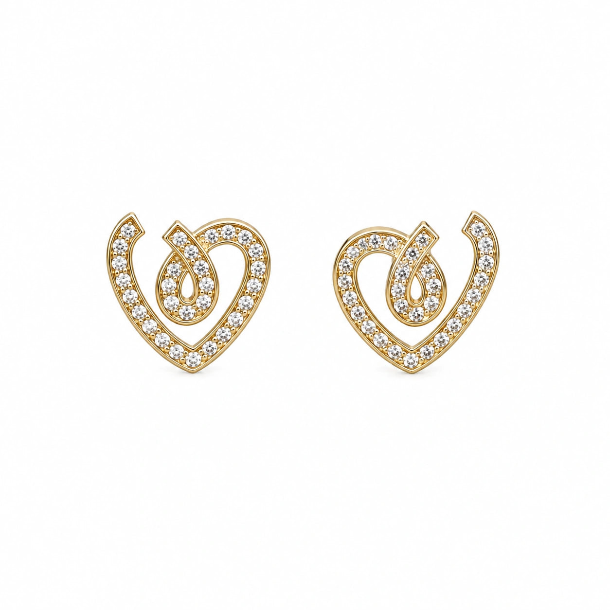 Golden Heart Loop Crystal Stud Earrings