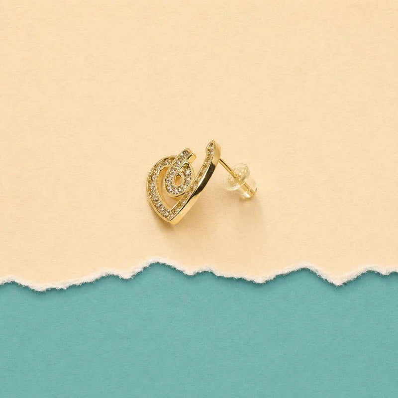 Golden Heart Loop Crystal Stud Earrings