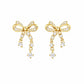 Golden Ribbon Sparkle Drop Stud Earrings