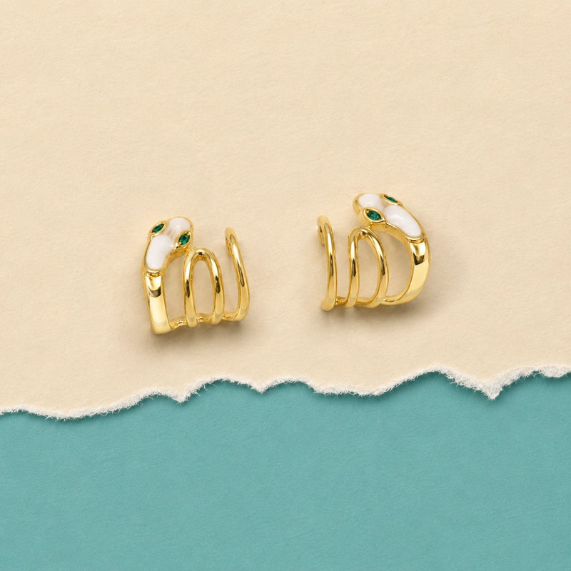 Golden Serpent Coil Huggie Earrings