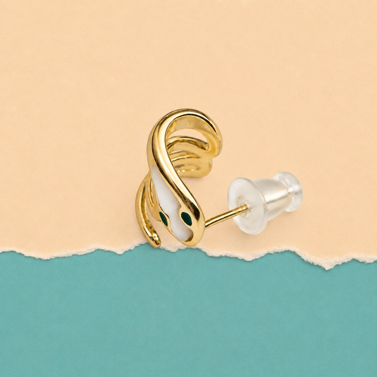 Golden Serpent Coil Huggie Earrings