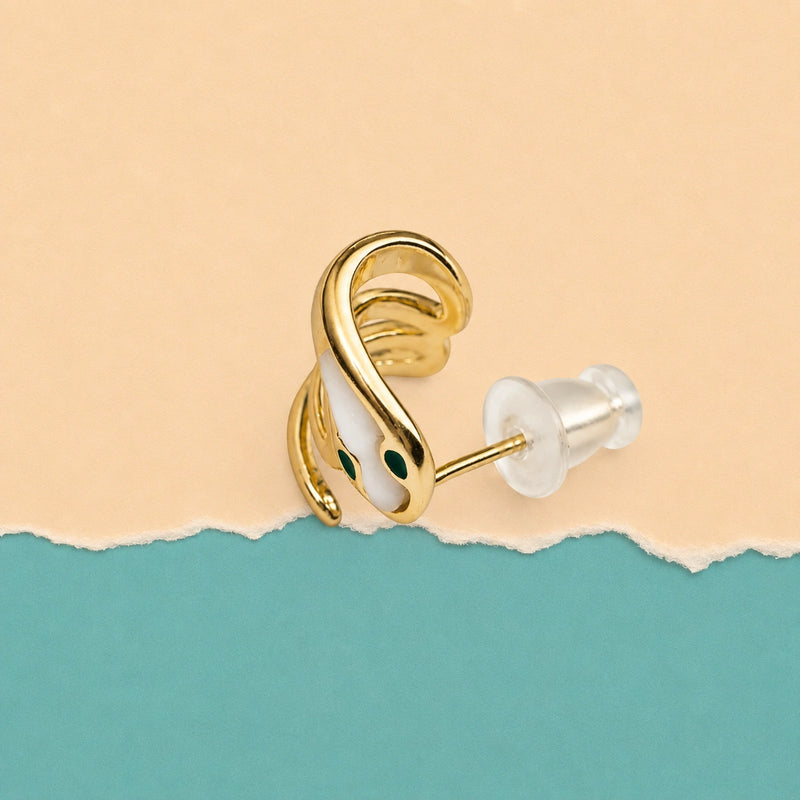 Golden Serpent Coil Huggie Earrings