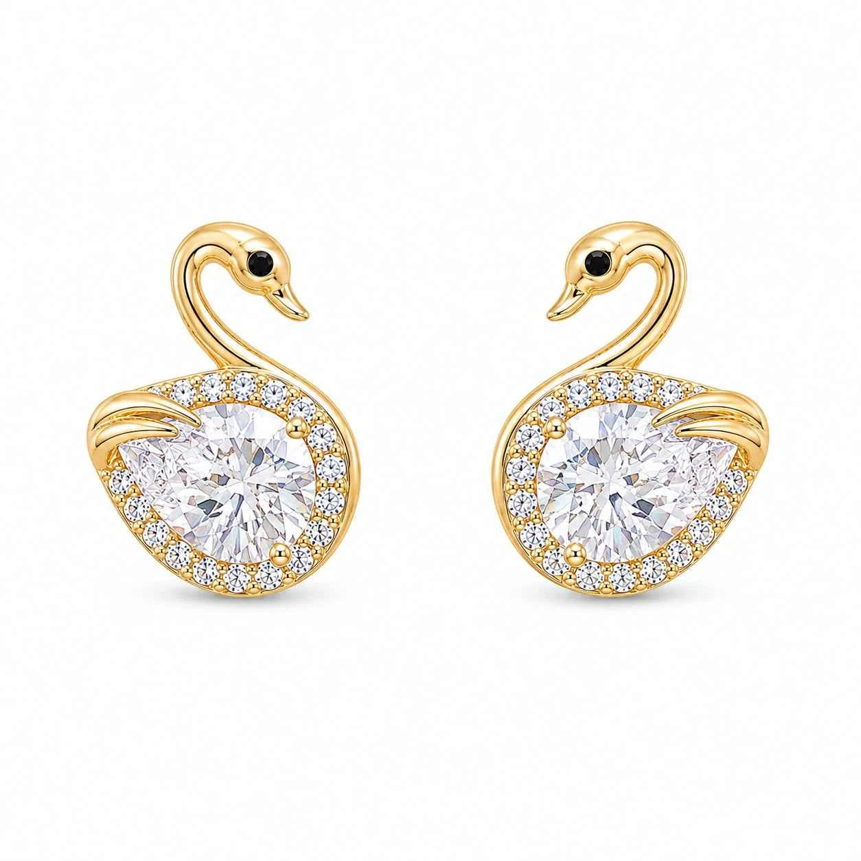 Golden Swan Sparkle Stud Earrings