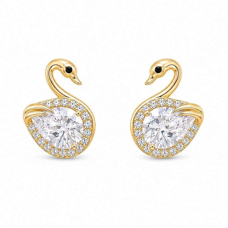 Golden Swan Sparkle Stud Earrings
