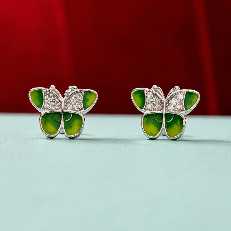 Green Crystal Butterfly Earrings