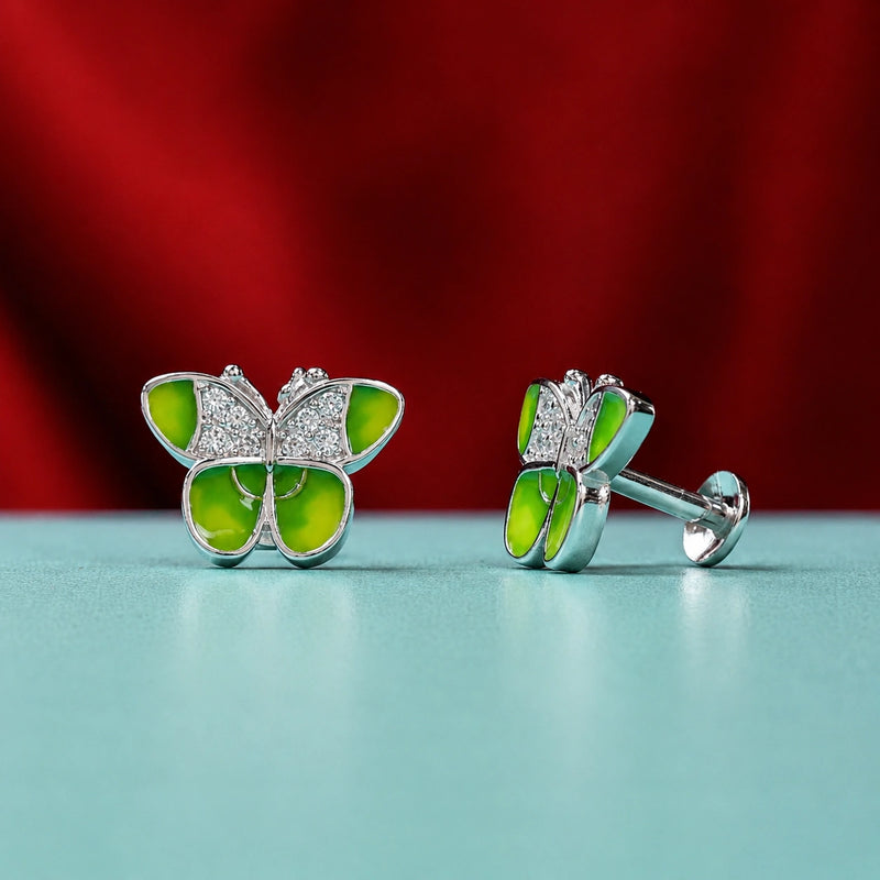 Green Crystal Butterfly Earrings