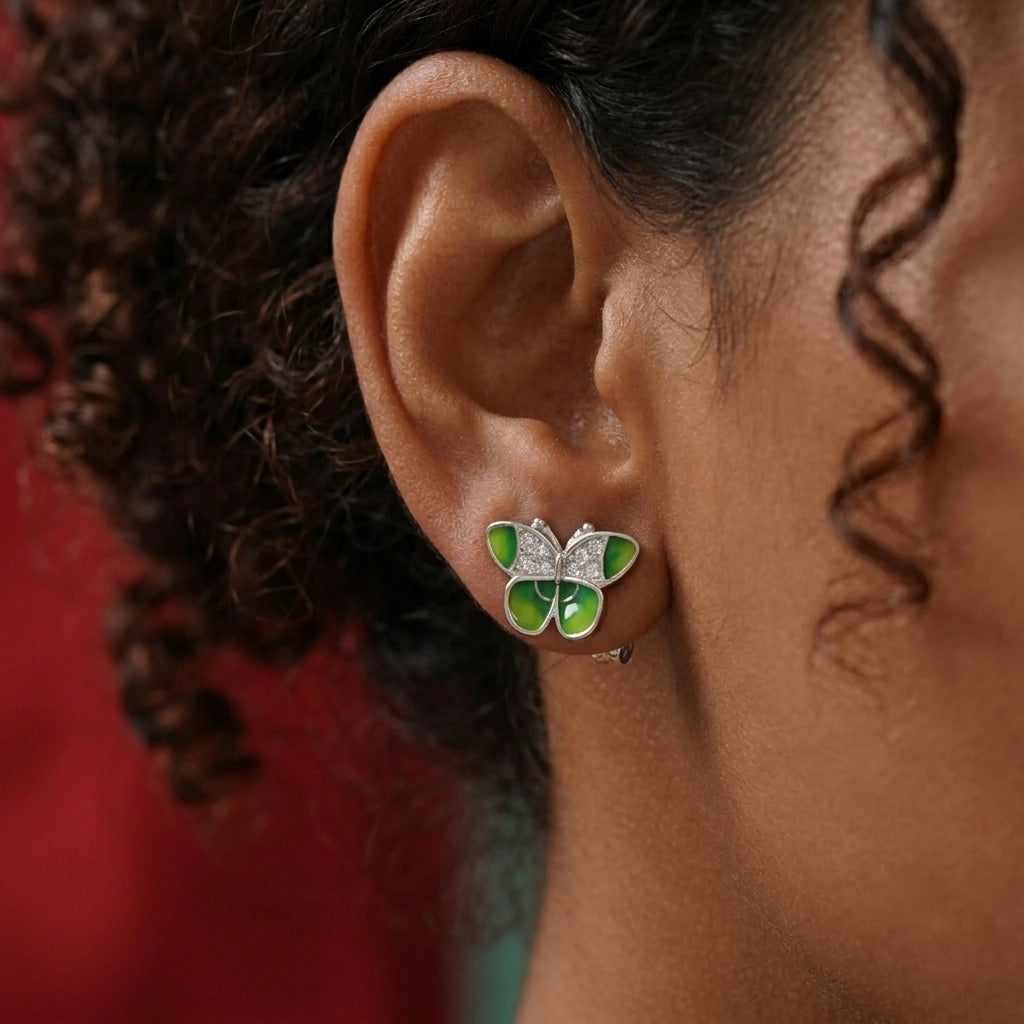 Green Crystal Butterfly Earrings