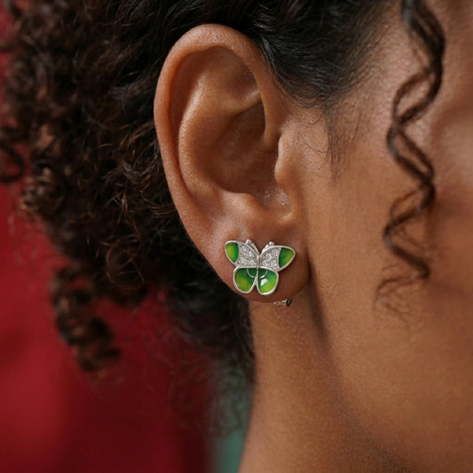 Green Crystal Butterfly Earrings