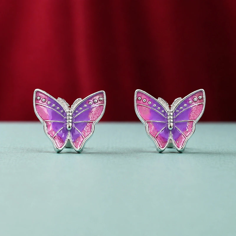 Lavender Wings Enamel Silver  Earrings