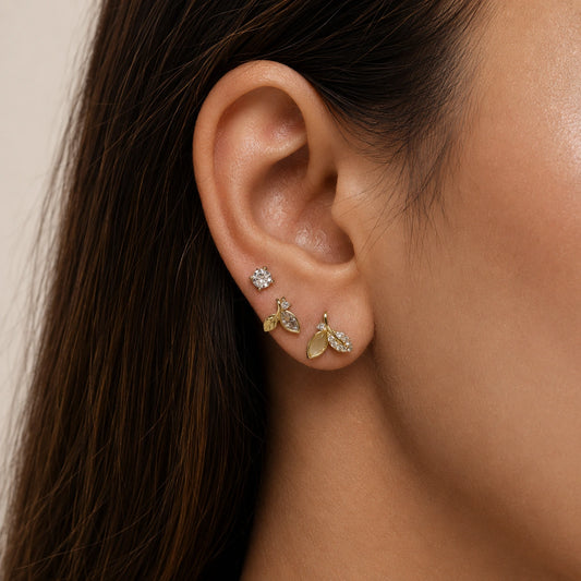 Leaf and Crystal Side Earring