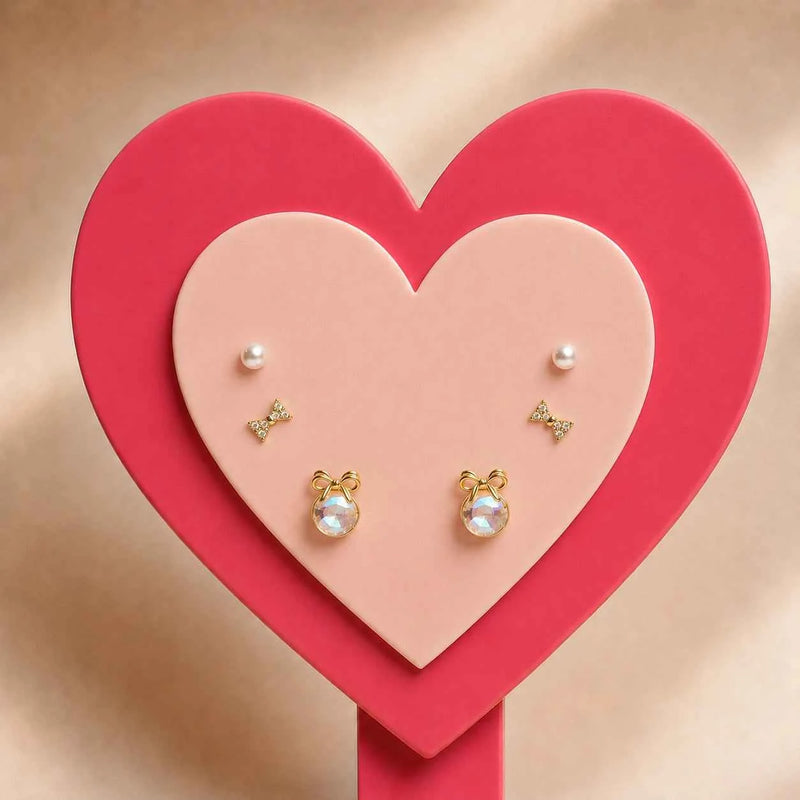Romantic Bow & Pearl Stud Earring Set
