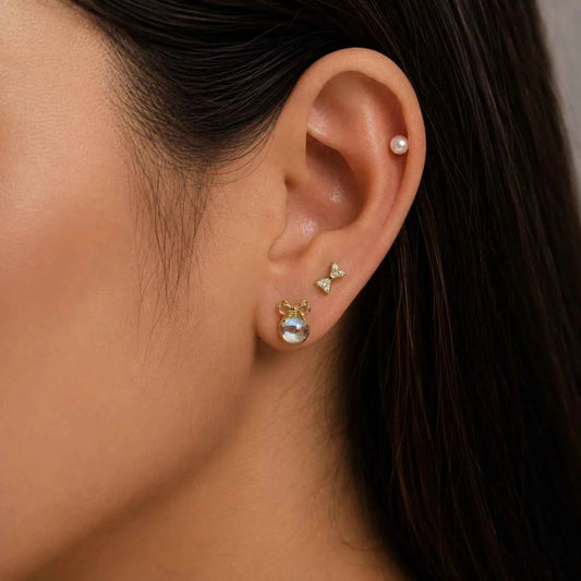 Romantic Bow & Pearl Stud Earring Set