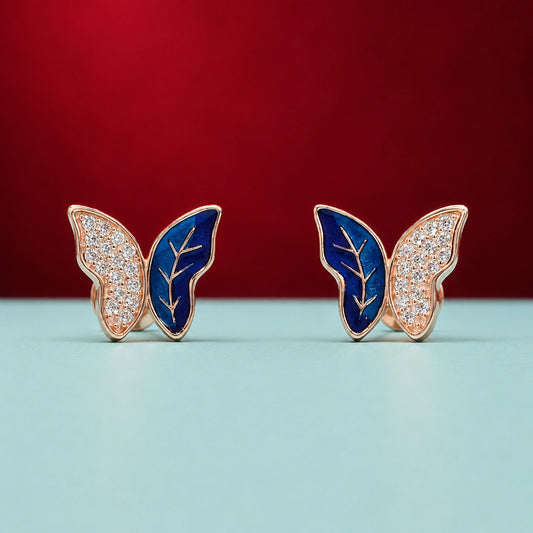 Rose Gold Blue Butterfly Stud