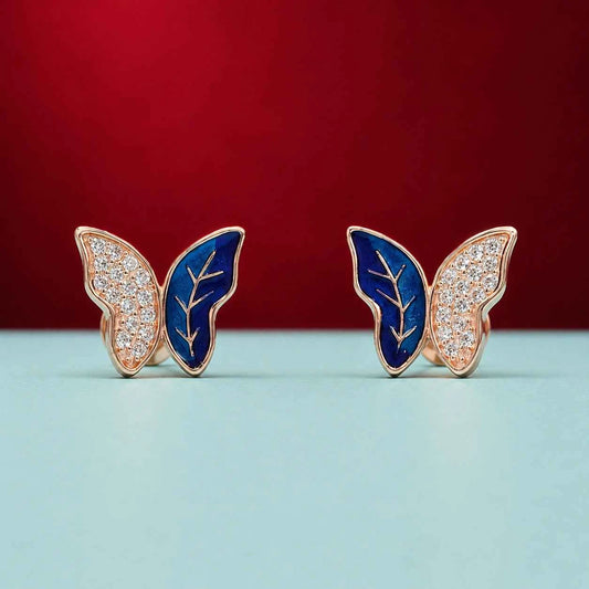 Rose Gold Blue Butterfly Stud