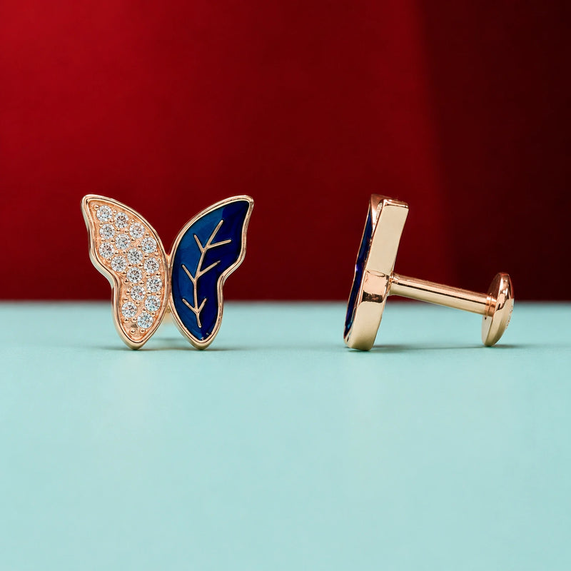 Rose Gold Blue Butterfly Stud