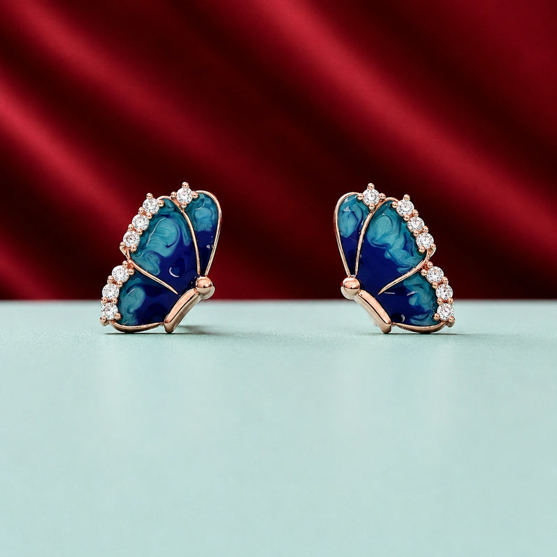 Rose Gold Blue Wing Studs