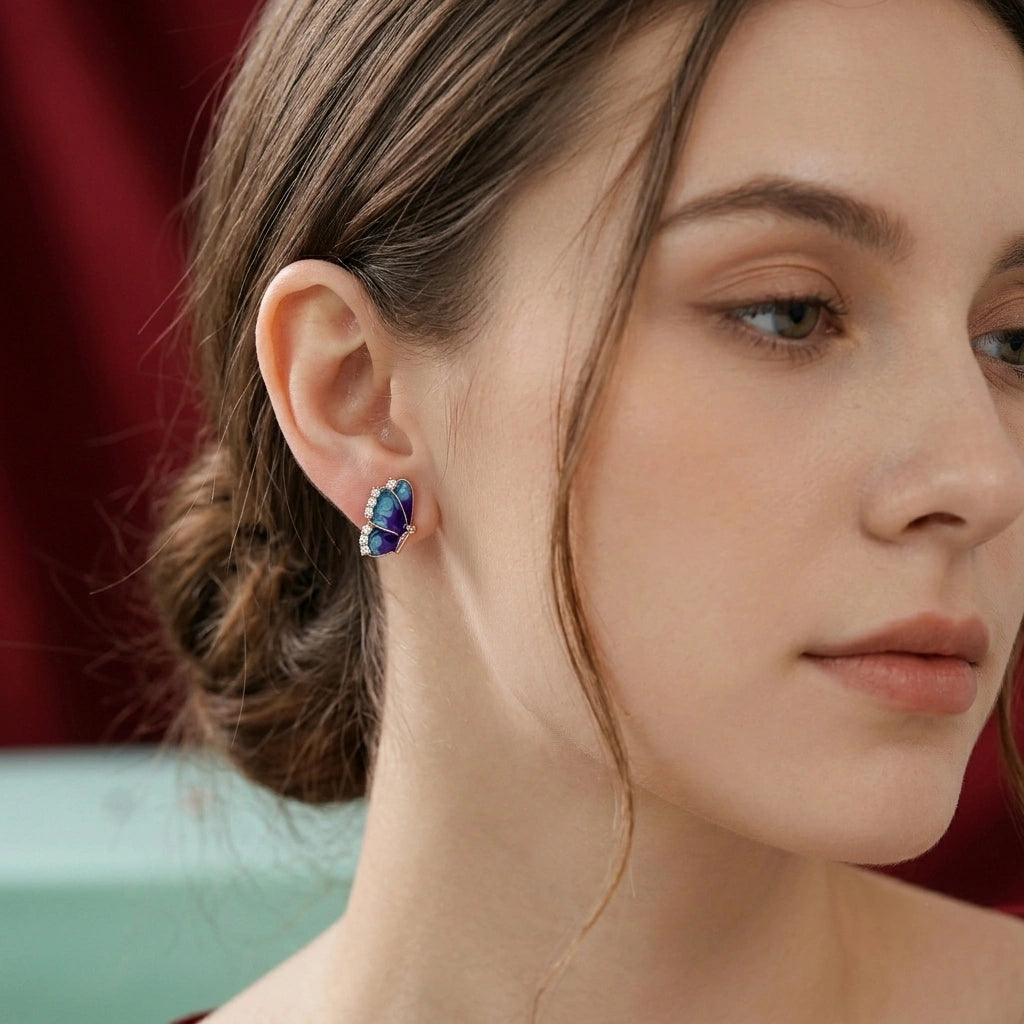 Rose Gold Blue Wing Studs
