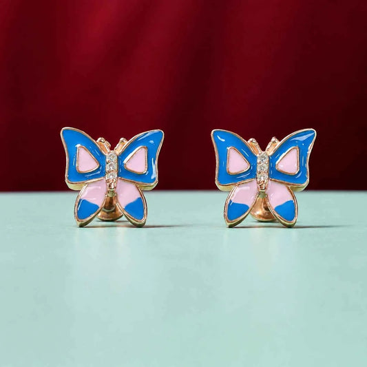 Rose Gold Blue & Pink Butterfly Stud