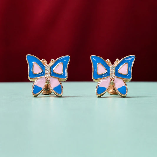 Rose Gold Blue & Pink Butterfly Stud