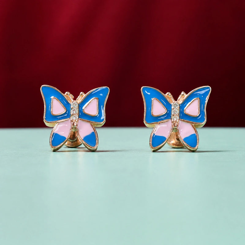 Rose Gold Blue & Pink Butterfly Stud