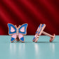 Rose Gold Blue & Pink Butterfly Stud