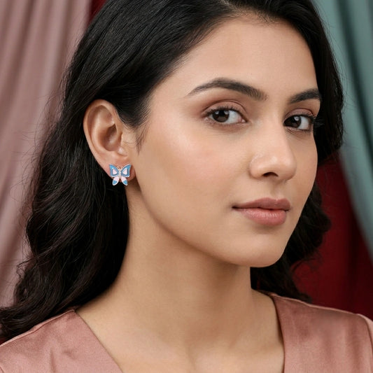 Rose Gold Blue & Pink Butterfly Stud