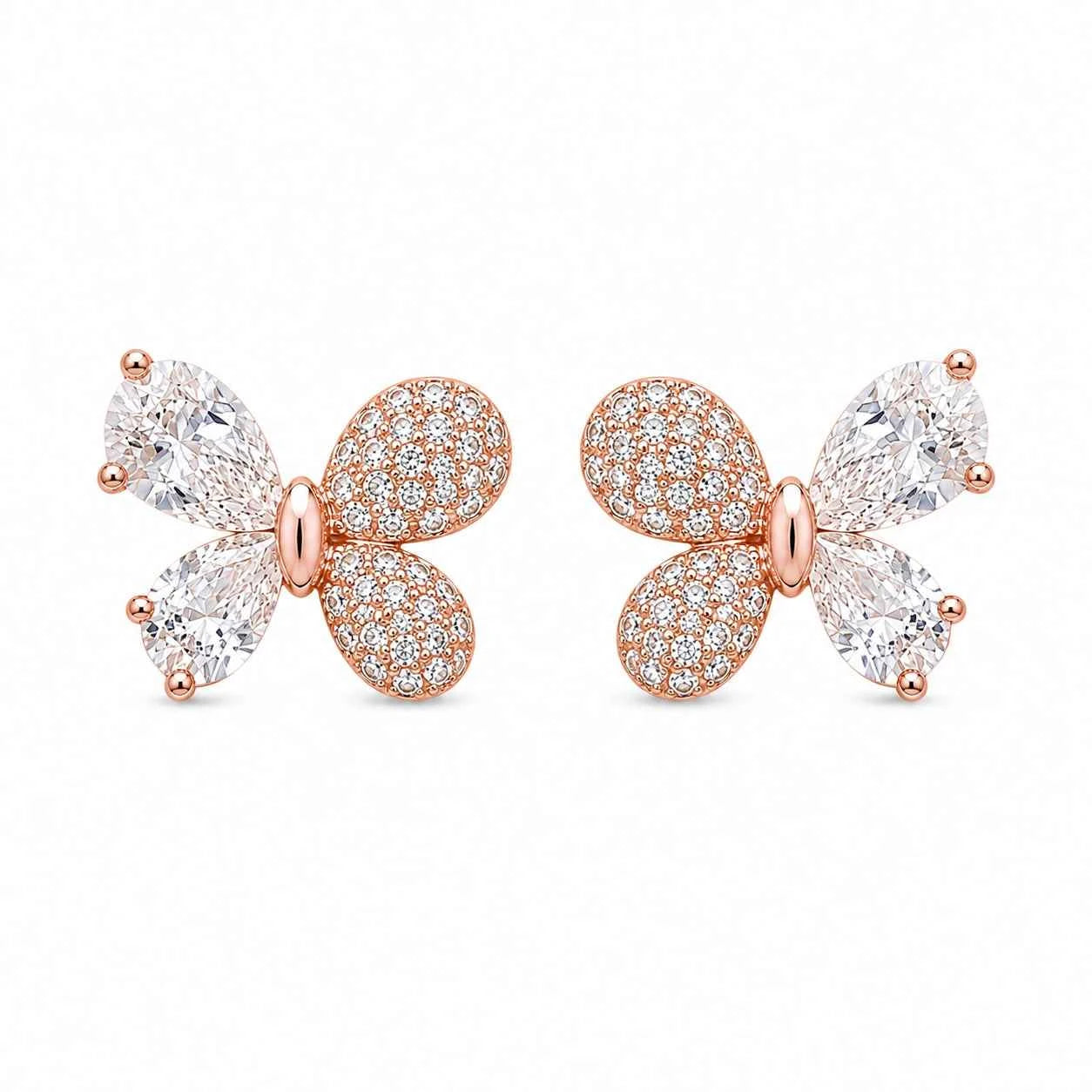 Rose Gold Crystal Butterfly Studs