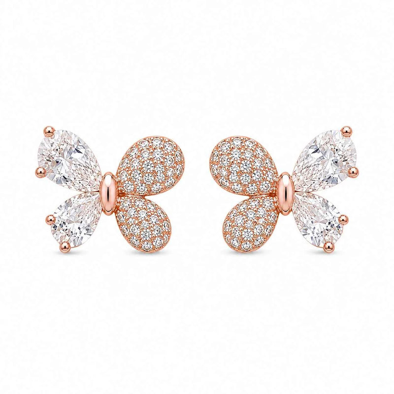 Rose Gold Crystal Butterfly Studs