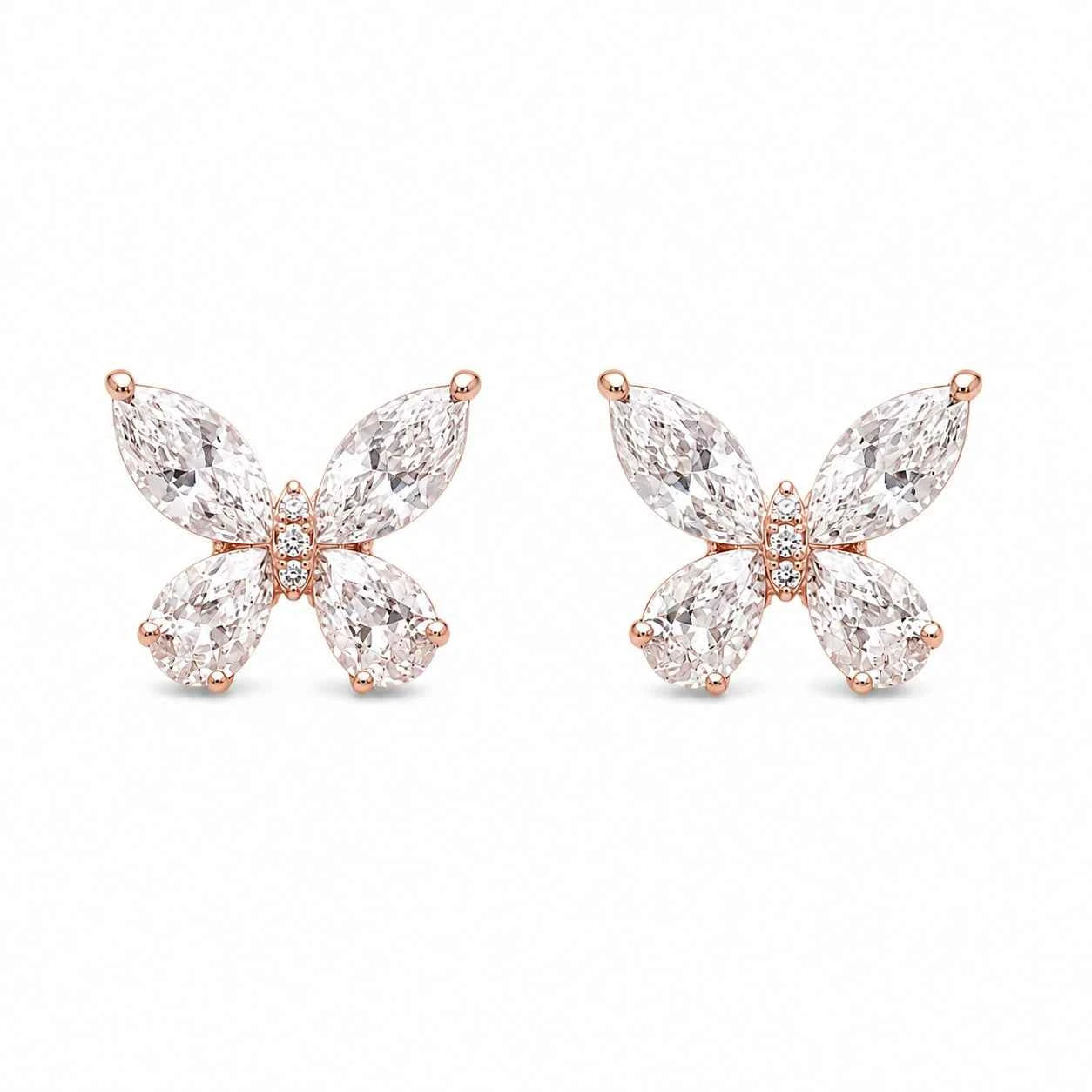 Rose Gold Crystal Butterfly Studs