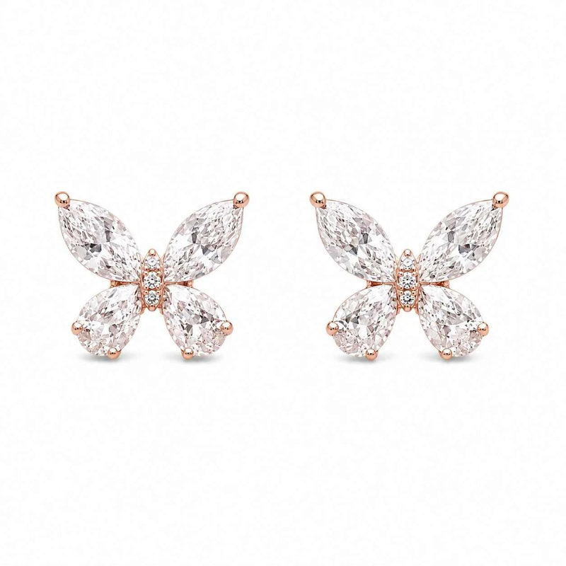 Rose Gold Crystal Butterfly Studs