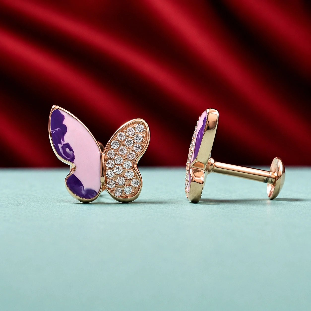 Rose Gold Purple Butterfly Stud
