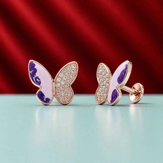 Rose Gold Purple Butterfly Stud
