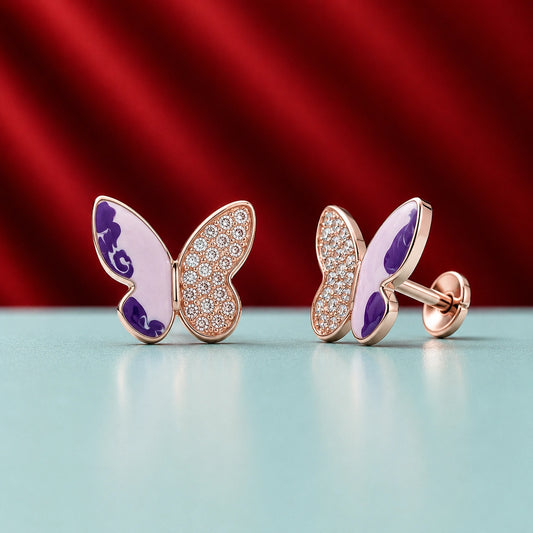 Rose Gold Purple Butterfly Stud