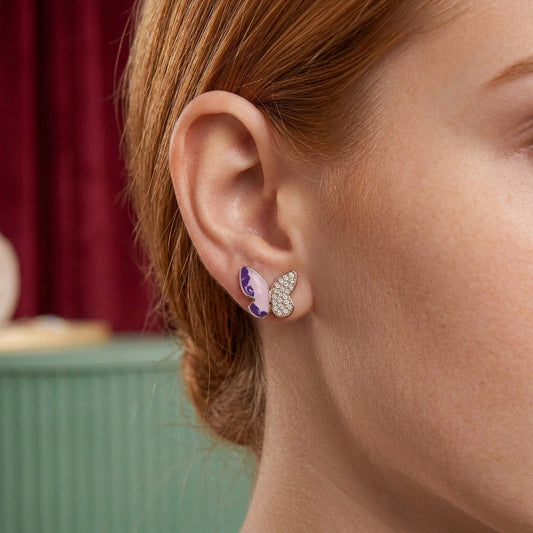 Rose Gold Purple Butterfly Stud