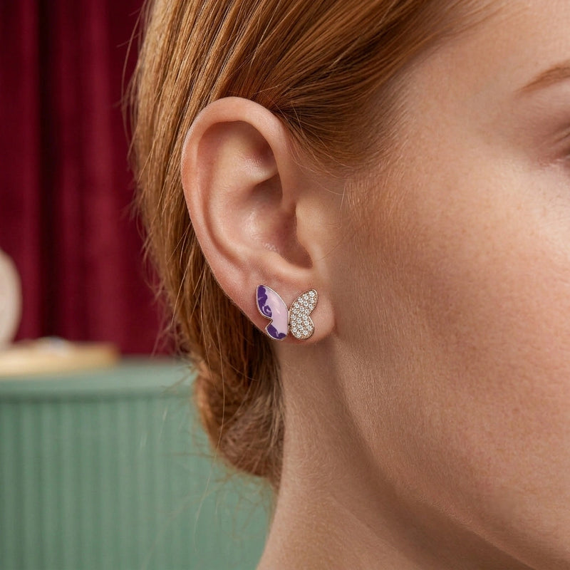 Rose Gold Purple Butterfly Stud