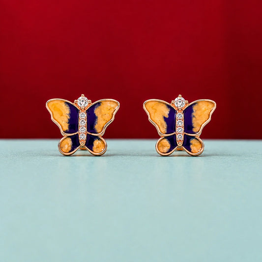 Rose Gold Purple & Orange Butterfly Stud