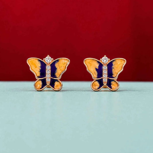 Rose Gold Purple & Orange Butterfly Stud