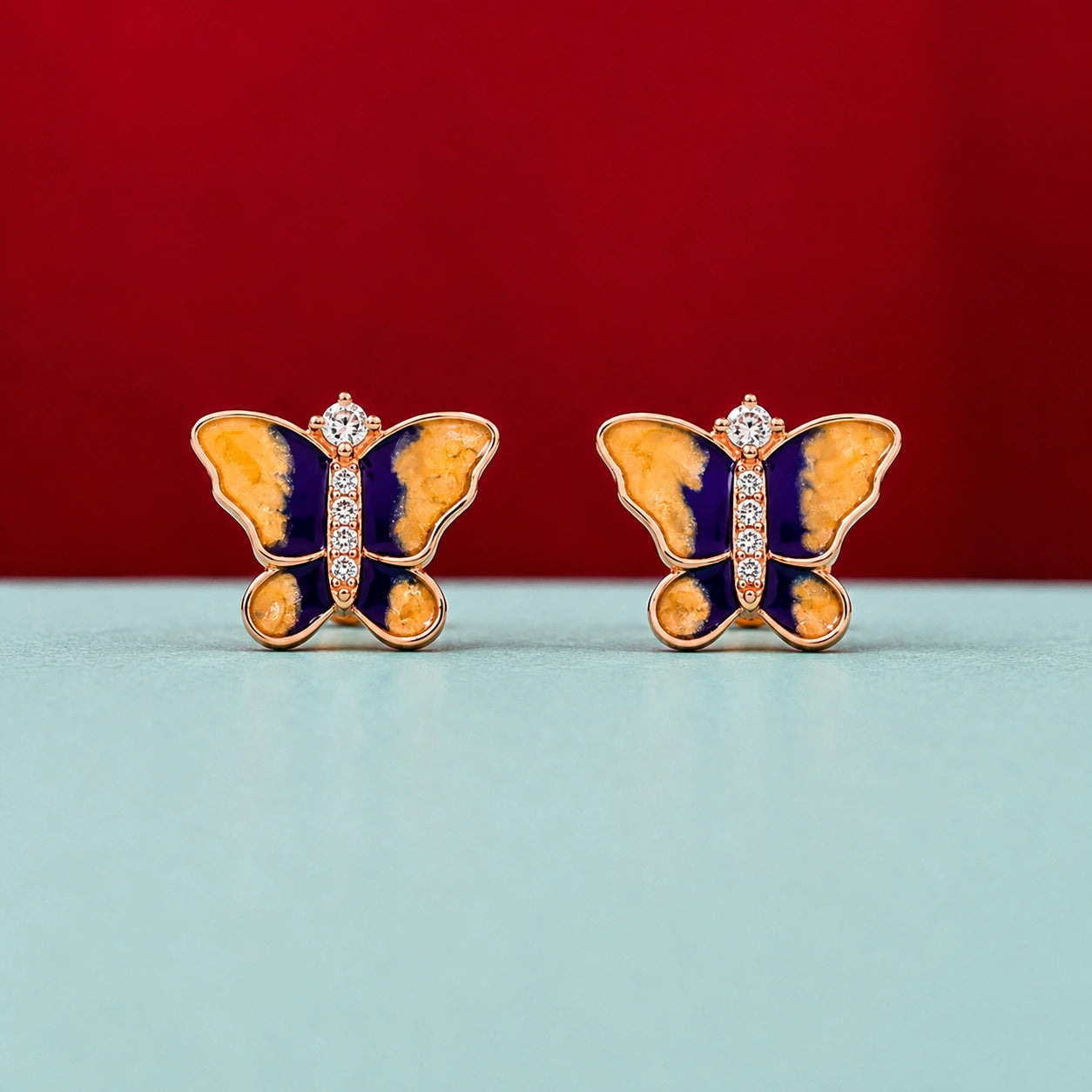 Rose Gold Purple & Orange Butterfly Stud