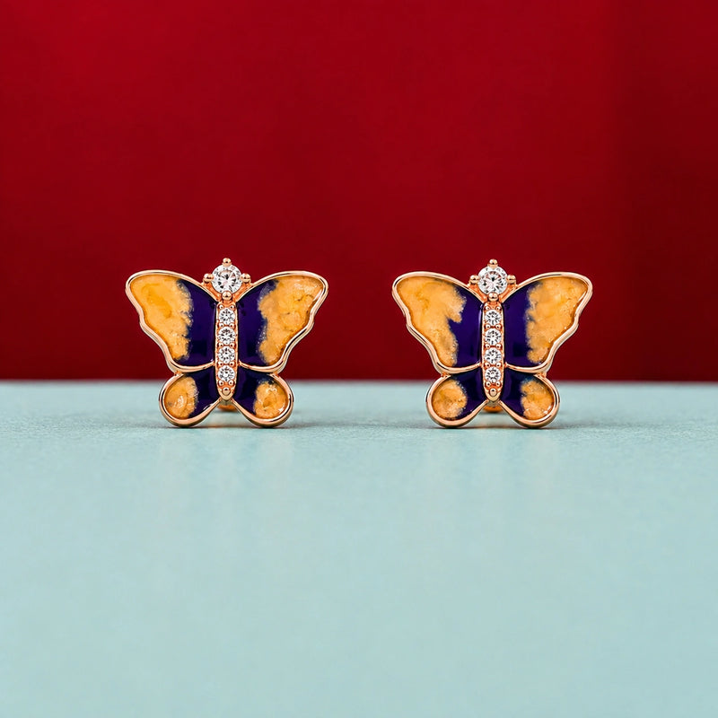 Rose Gold Purple & Orange Butterfly Stud