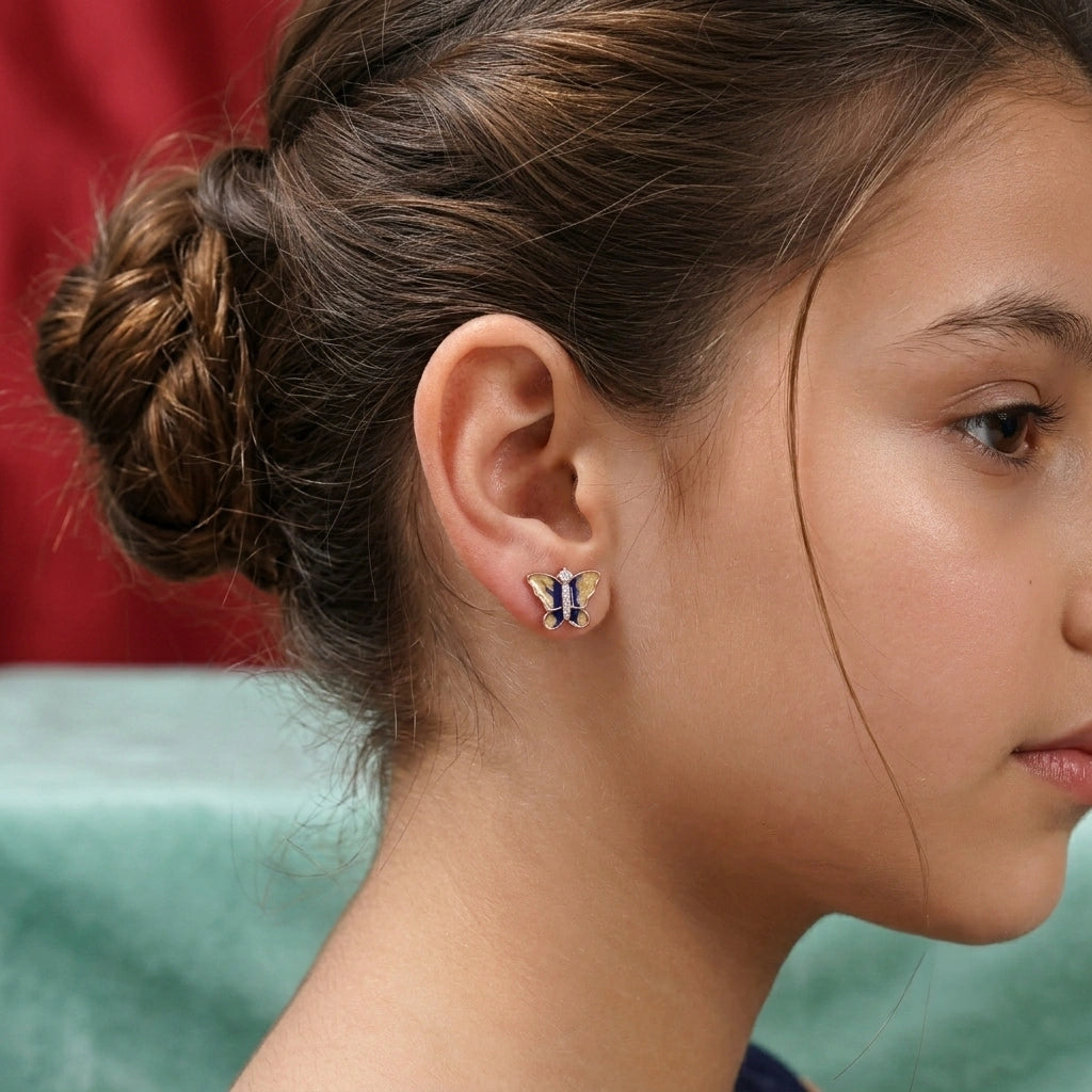 Rose Gold Purple & Orange Butterfly Stud