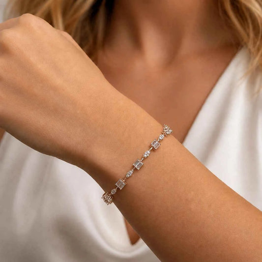 Rosegold Emerald Link Bracelet - 925 Silver Jewelery