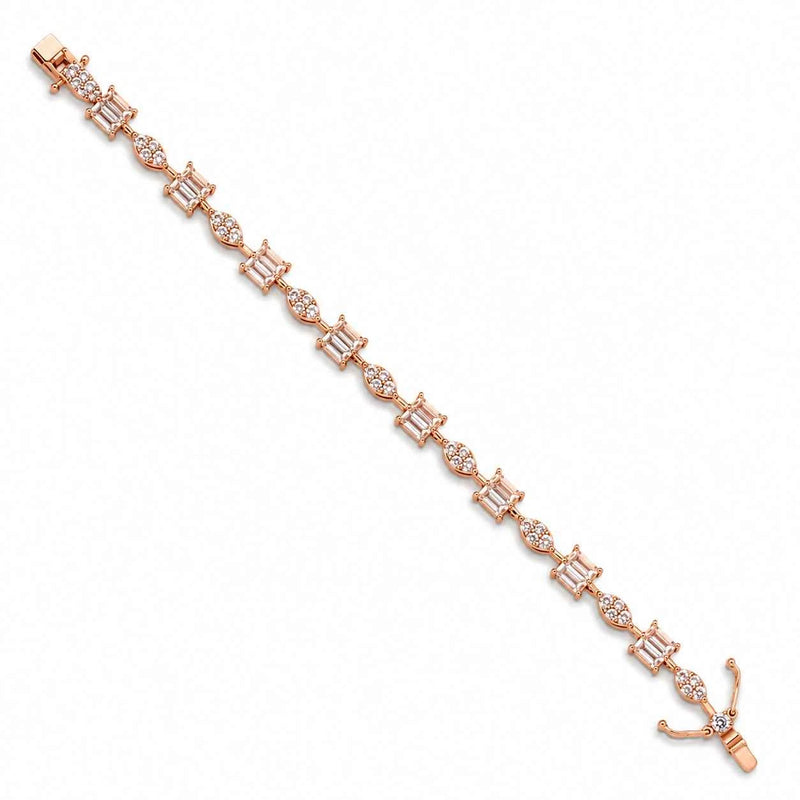 Rosegold link bracelet with emerald-cut stone squares, hinged clasp and extender