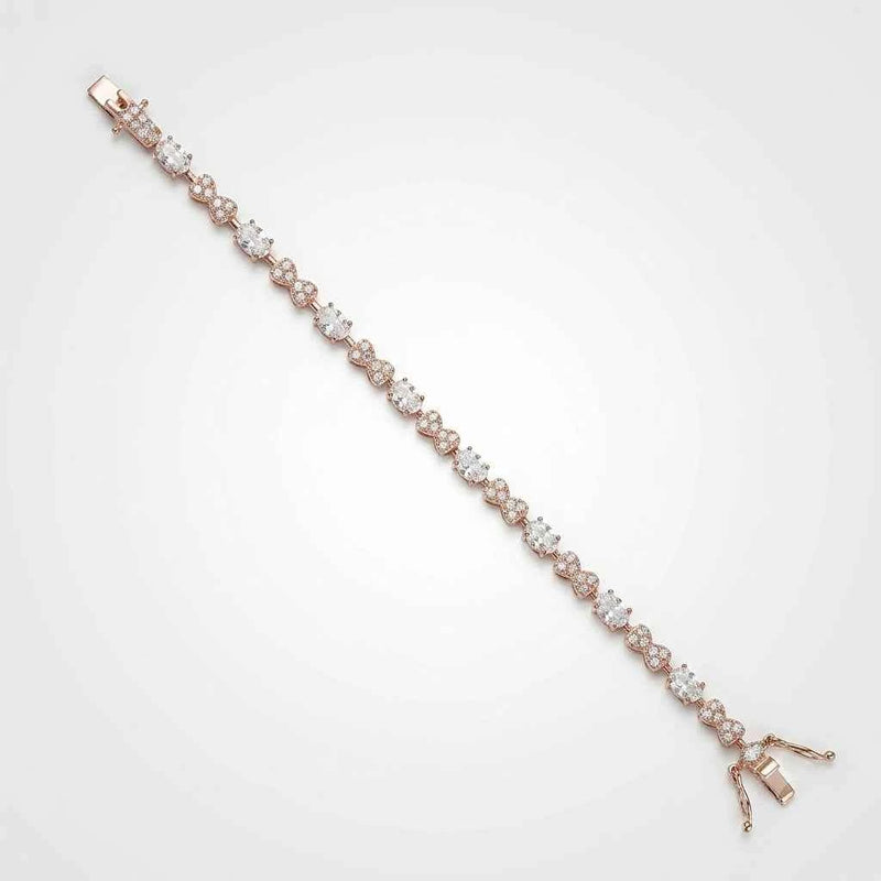 Rose-gold tennis bracelet with pavé stones and bow-style clasp, 925 silver