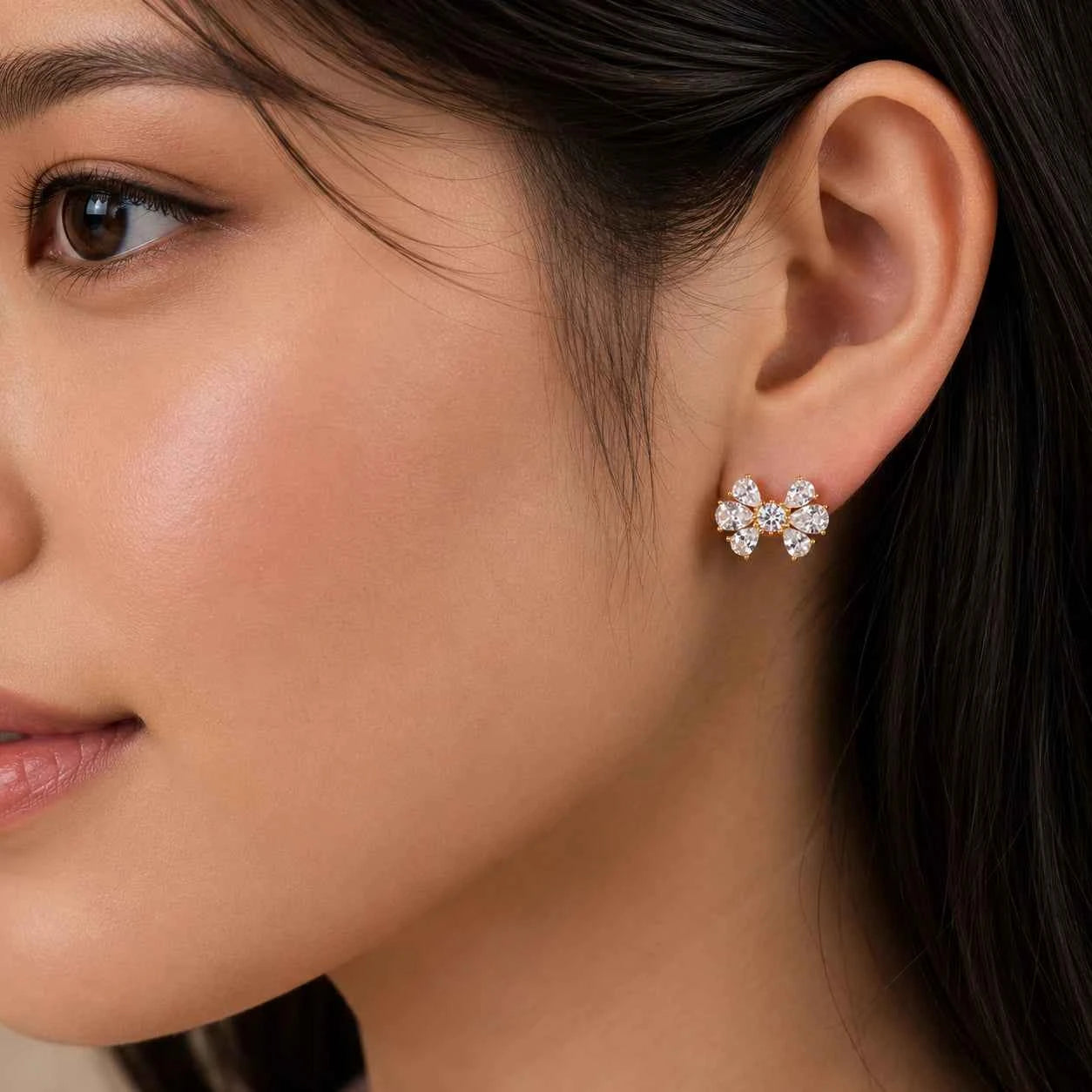 Golden Blossom Bow Stud Earrings