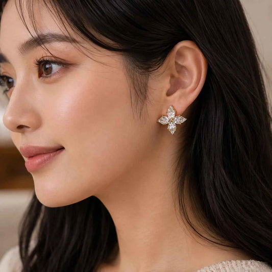 Golden Cross Blossom Stud Earrings