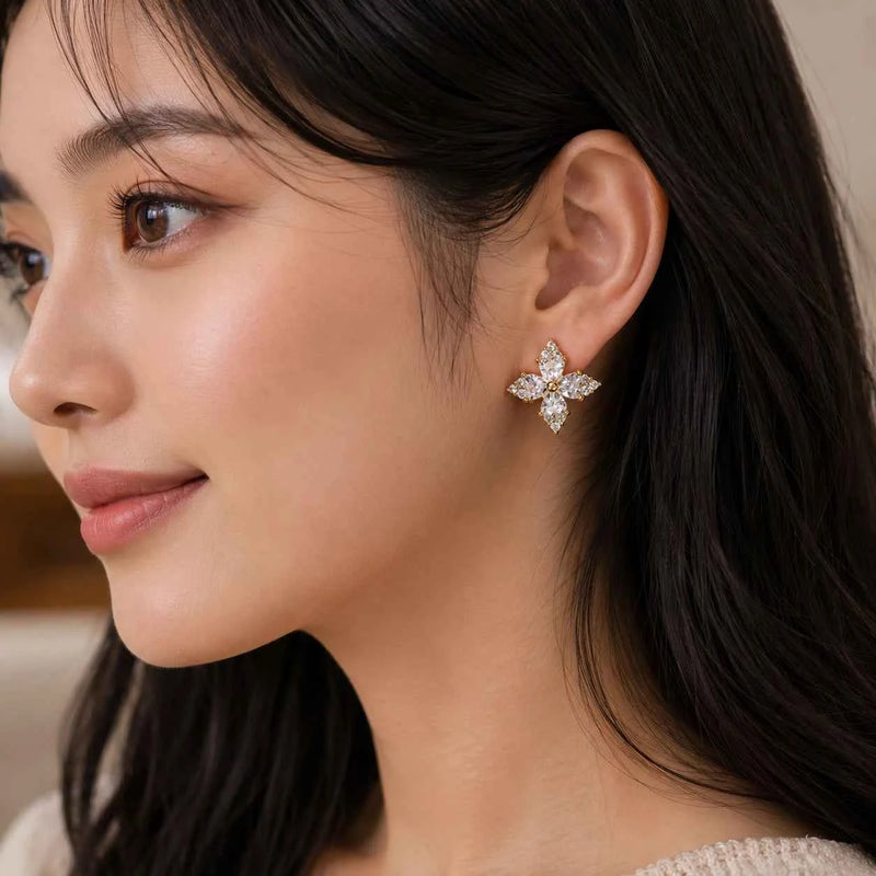 Golden Cross Blossom Stud Earrings