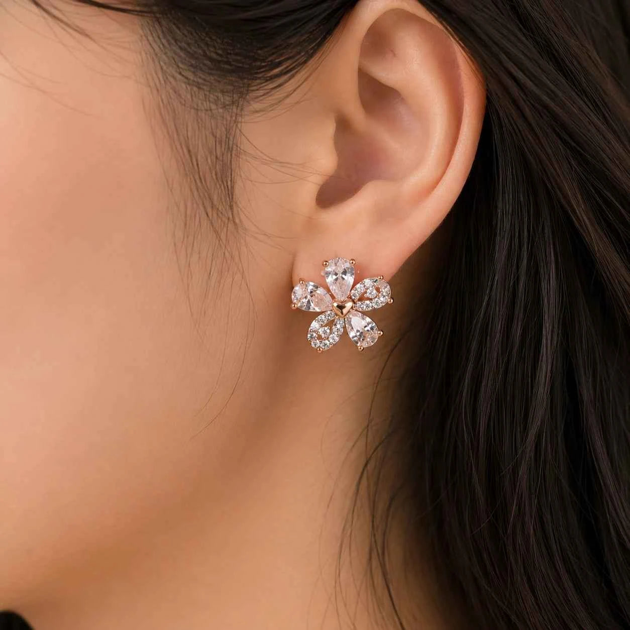 Golden Heart Bloom Stud Earrings